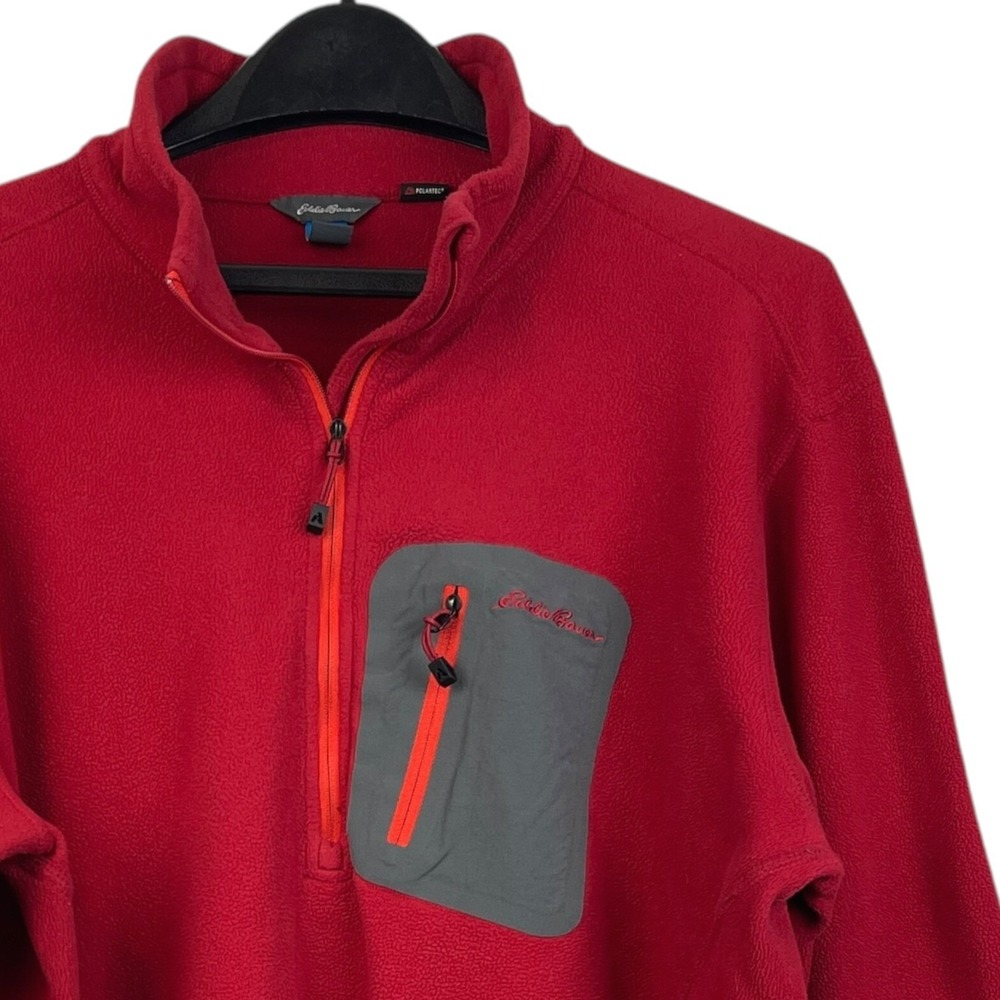 Eddie Bauer FIRST ASCENT Fleece Mens XLT TALL Hiking Red Polartec Quarter Zip